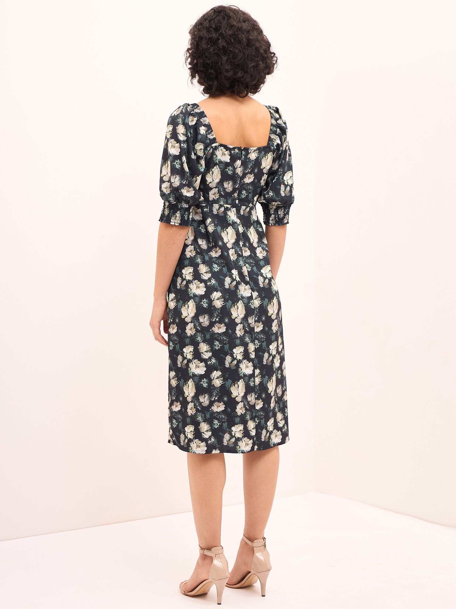 Dusky Floral Ruched Dress - Multicolor