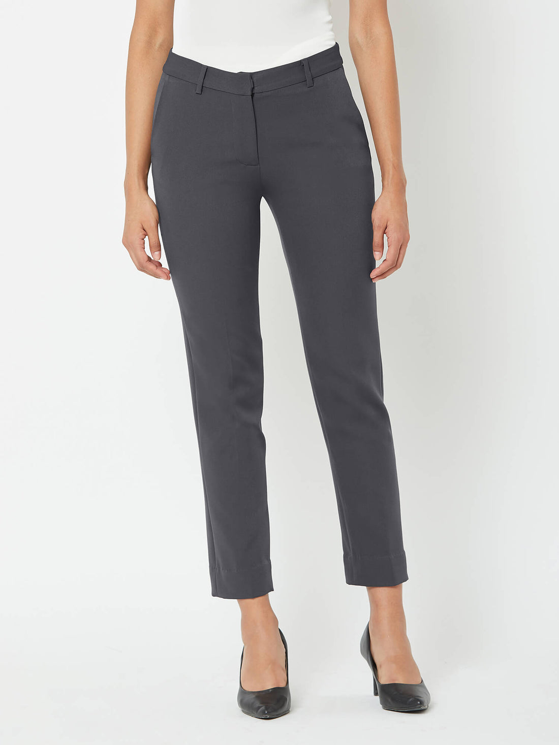Earnest-Grey Mid Rise Slim Pants - Grey