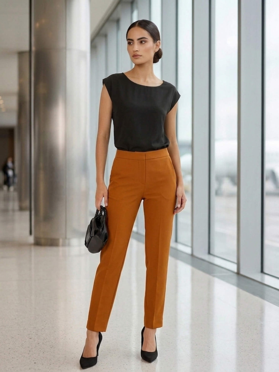Earnest Mid To High Rise Pants - Tan Brown