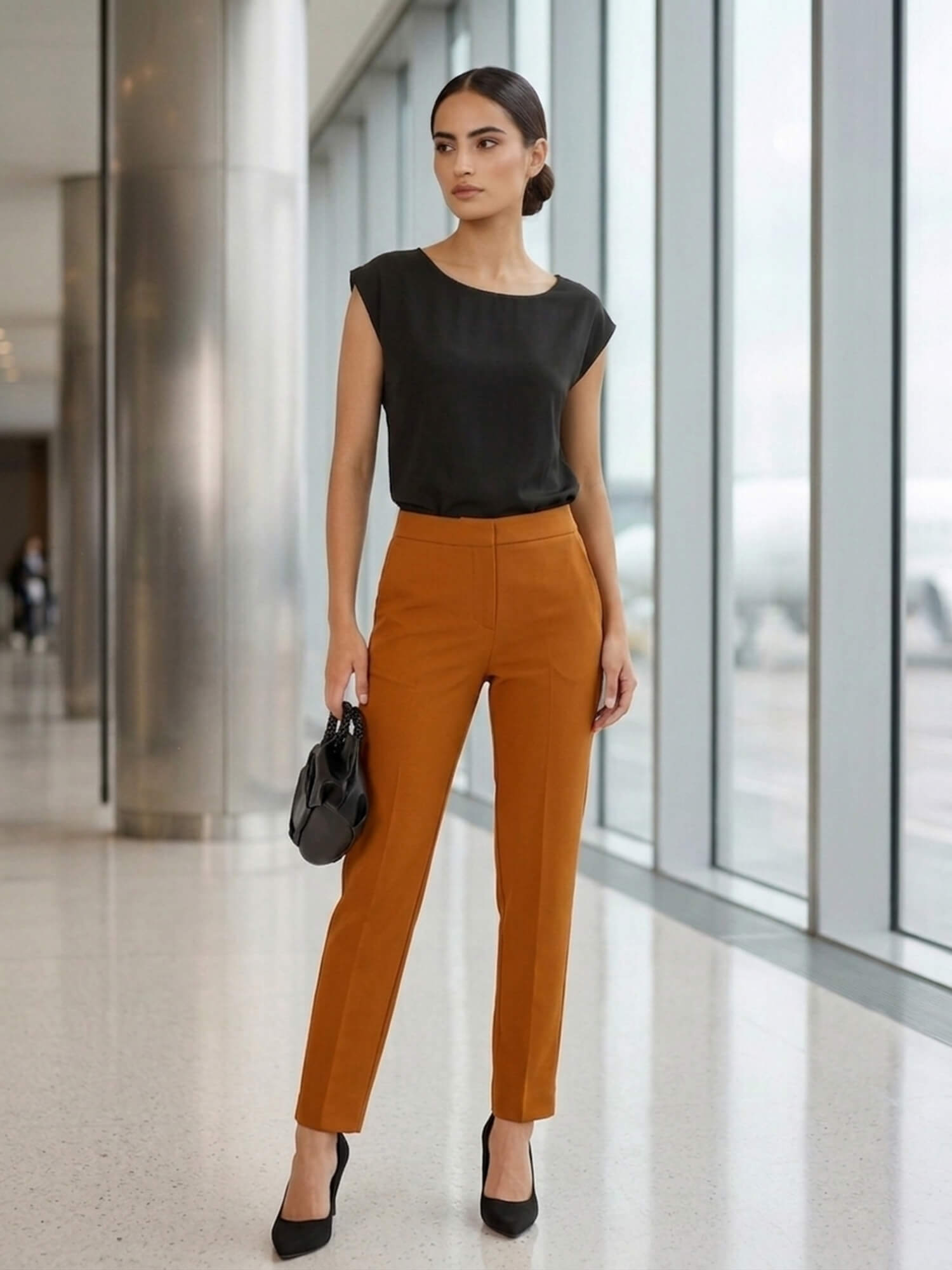 Earnest Mid To High Rise Pants - Tan Brown