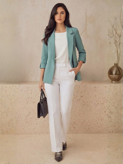 Ecuador Rolled-Up Sleeves Blazer-Sea Green
