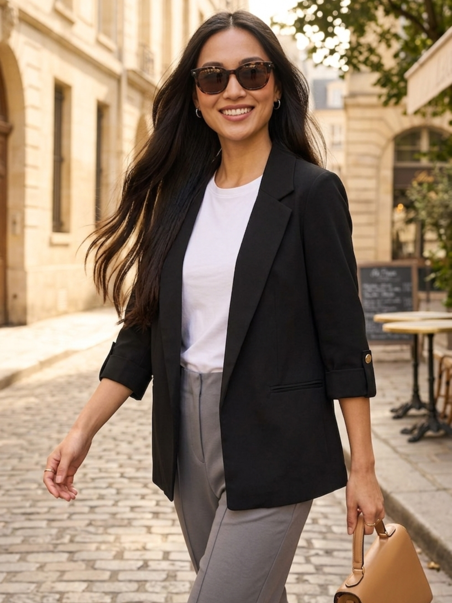 Ecuador Rolled-Up Sleeves Blazer - Black