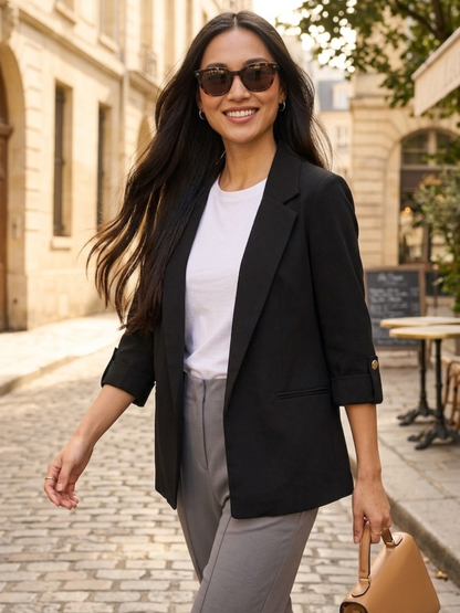 Ecuador Rolled-Up Sleeves Blazer - Black