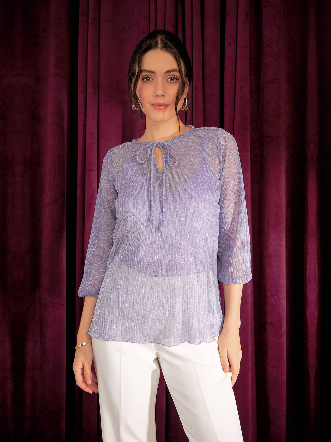 Electra Plisse Puffed Sleeves Top - Lilac