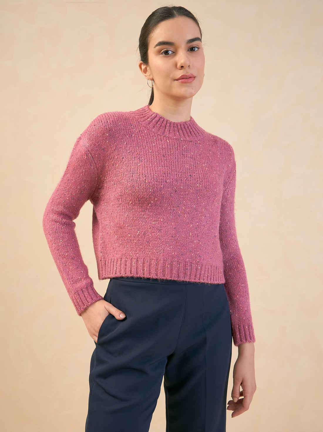 Eloise Melange Knit Sweater - Rose Pink