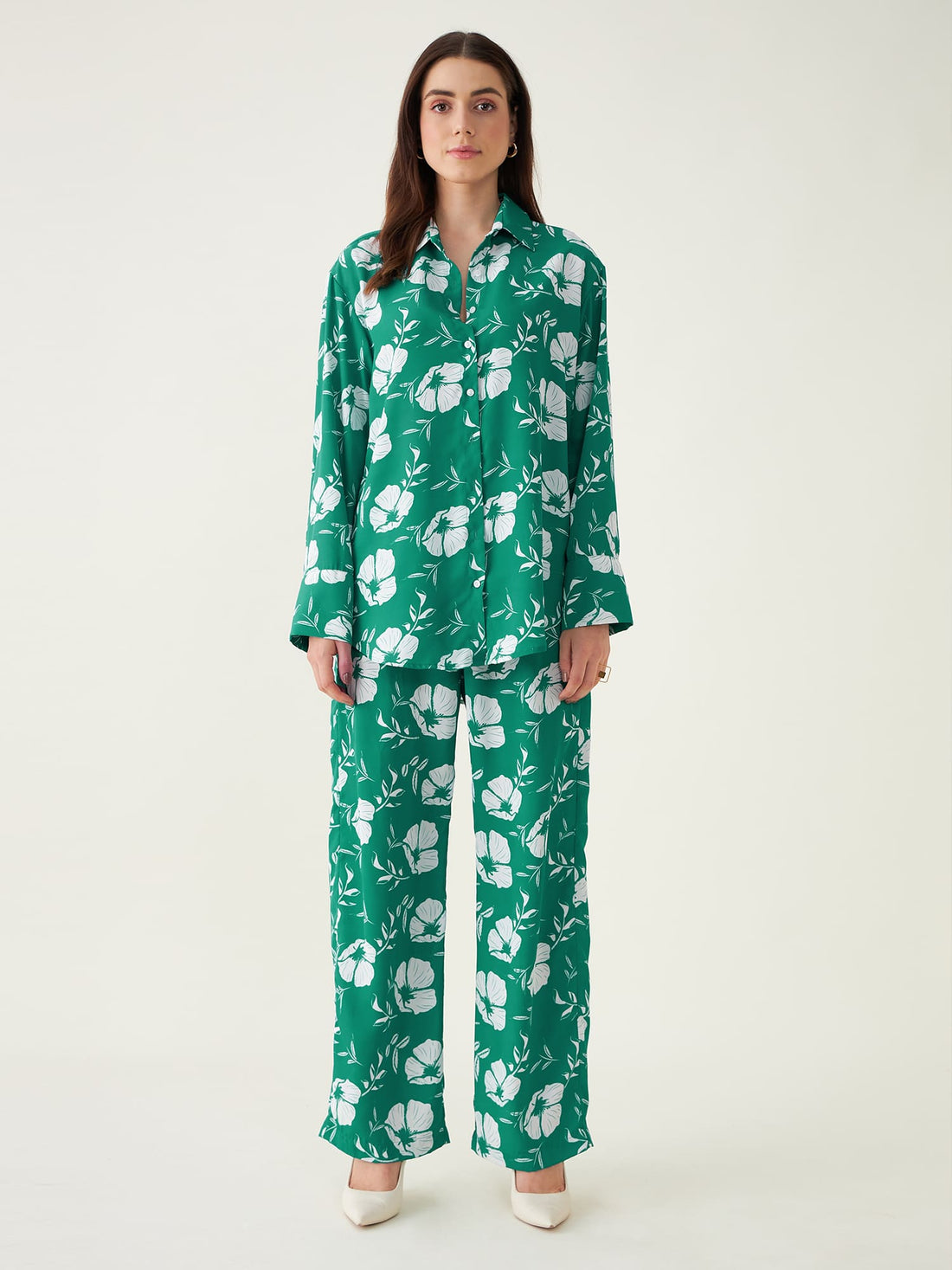 Evergreen Co-Ord Set Floral Co-Ord Set - Green/White