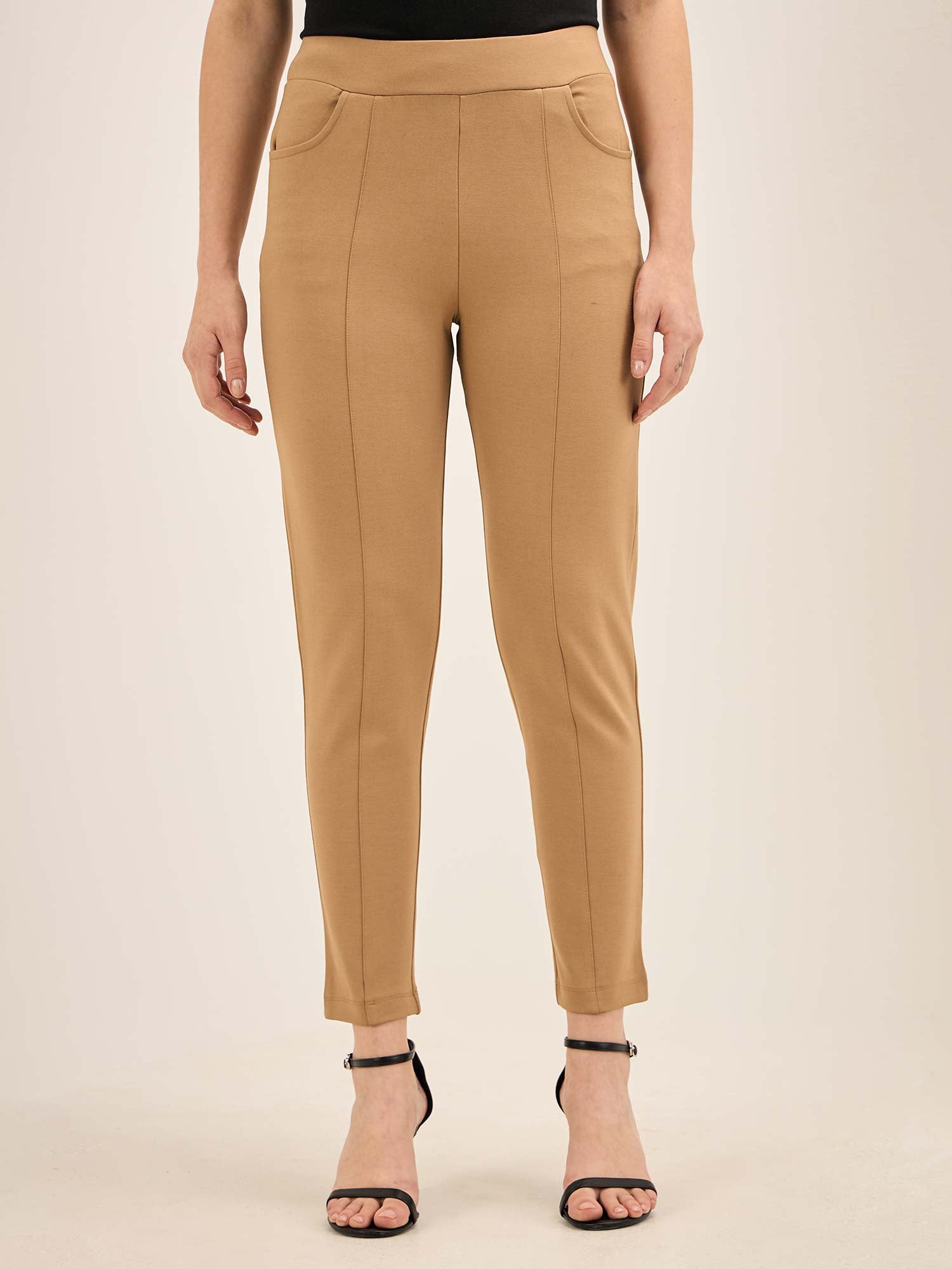 Flex-Camel Pull On Slim Jeggings - Camel