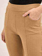 Flex-Camel Pull On Slim Jeggings - Camel