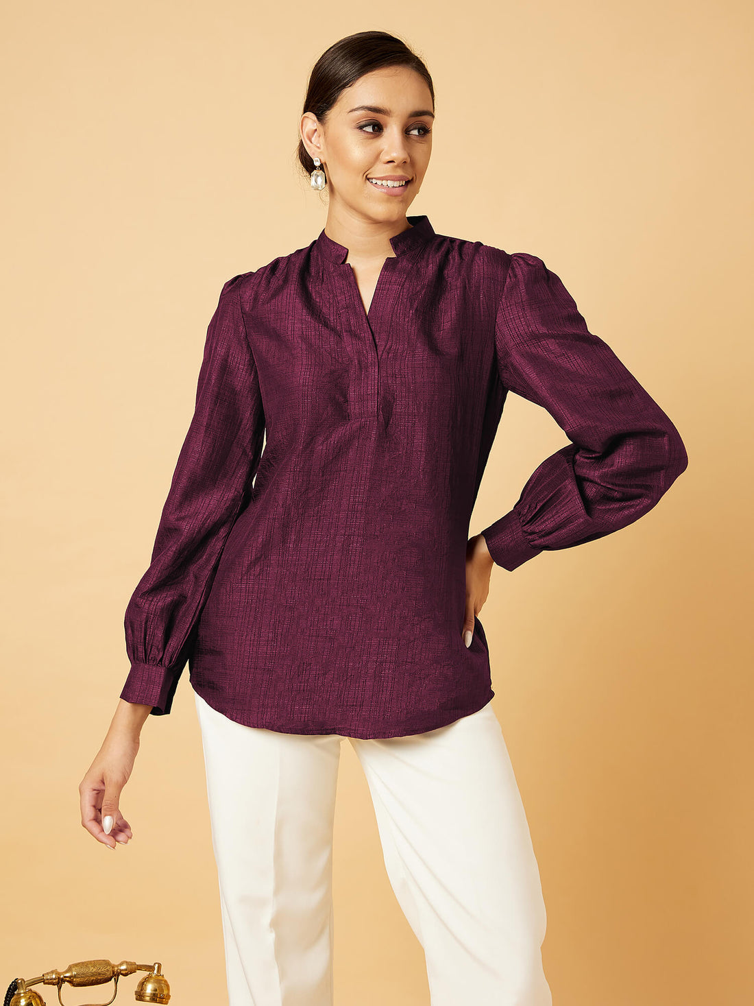 Falsa Stand Collar Tunic - Burgundy