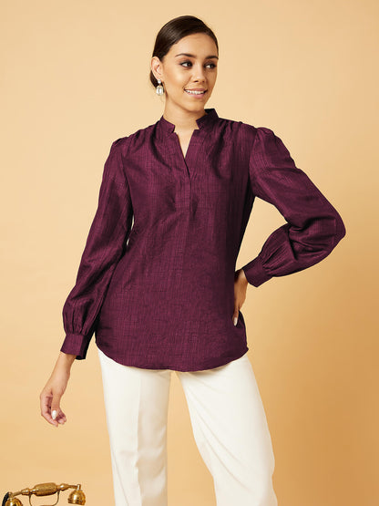 Falsa Stand Collar Tunic - Burgundy