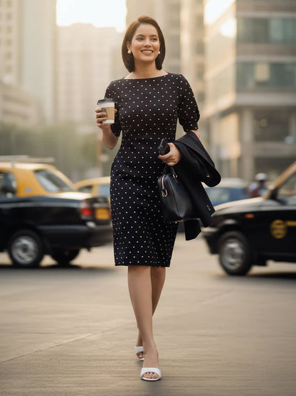 Felix Puffed Sleeve Shift Dress-Black