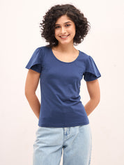 Femme Petal Sleeves T-Shirt - Blue