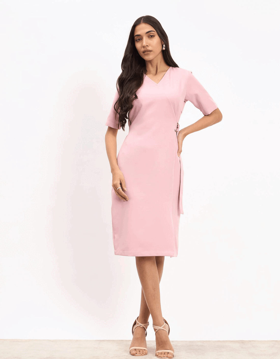 Fluorite D-Buckle Sheath Dress - Pastel Pink