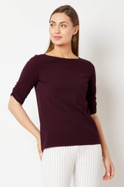 Bordeaux Ruched sleeve top - Maroon