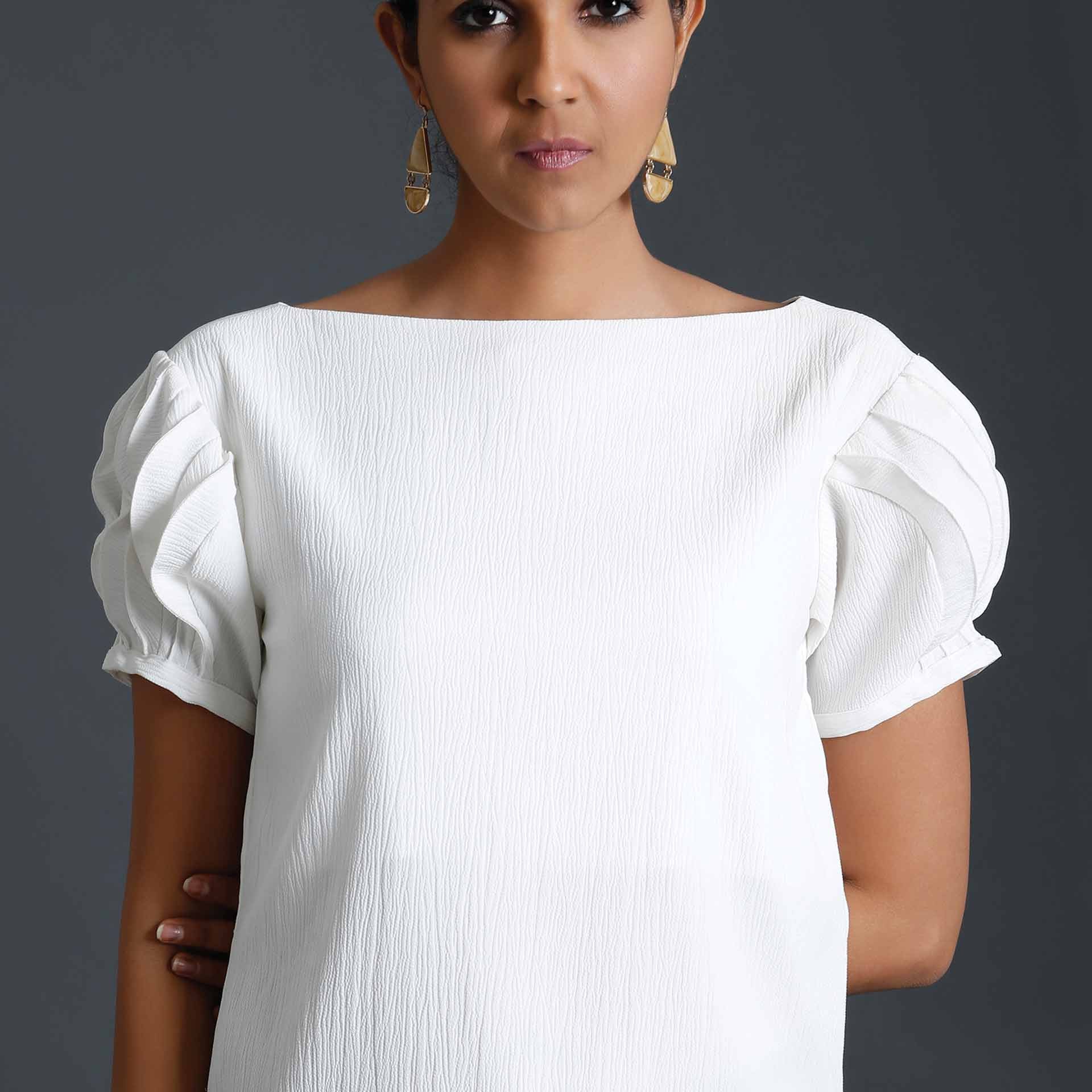 Futuristic Cartwheel Sleeves Top - White