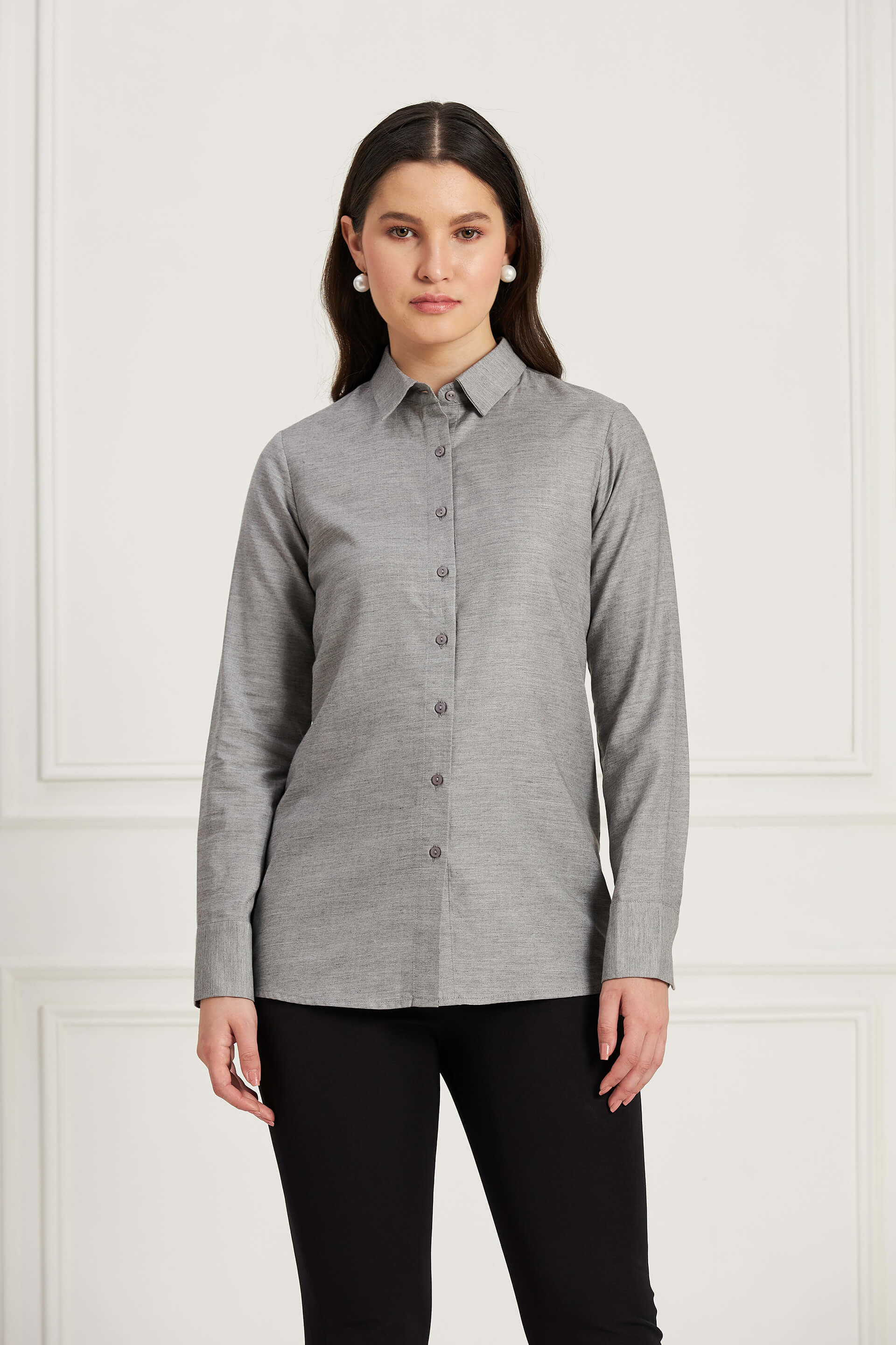 Pristine-Light Grey Button Down Shirt - Light Grey