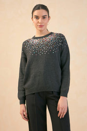 Estella Sequin Embellished Sweater - Dark Grey