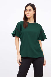 Gooseberry Slush Formal Flare Sleeve Top - Dark Green