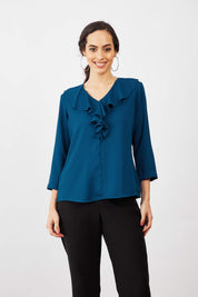 Midnight Ruffled Neckline Top - Teal