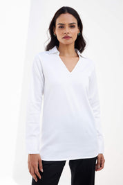 Allure-White Collared Long Top - White