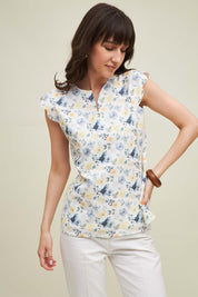 Malta Floral Scallop Sleeves Top - Multicolor