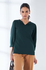 Modish Puffed Sleeves Top - Dark Green