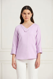 Majestic Contrast Piping Top - Lavender