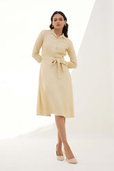 Edith Fit and Flared Shirt Dress - Beige