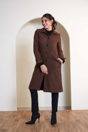 Adeline Plaid Collared Coat - Brown