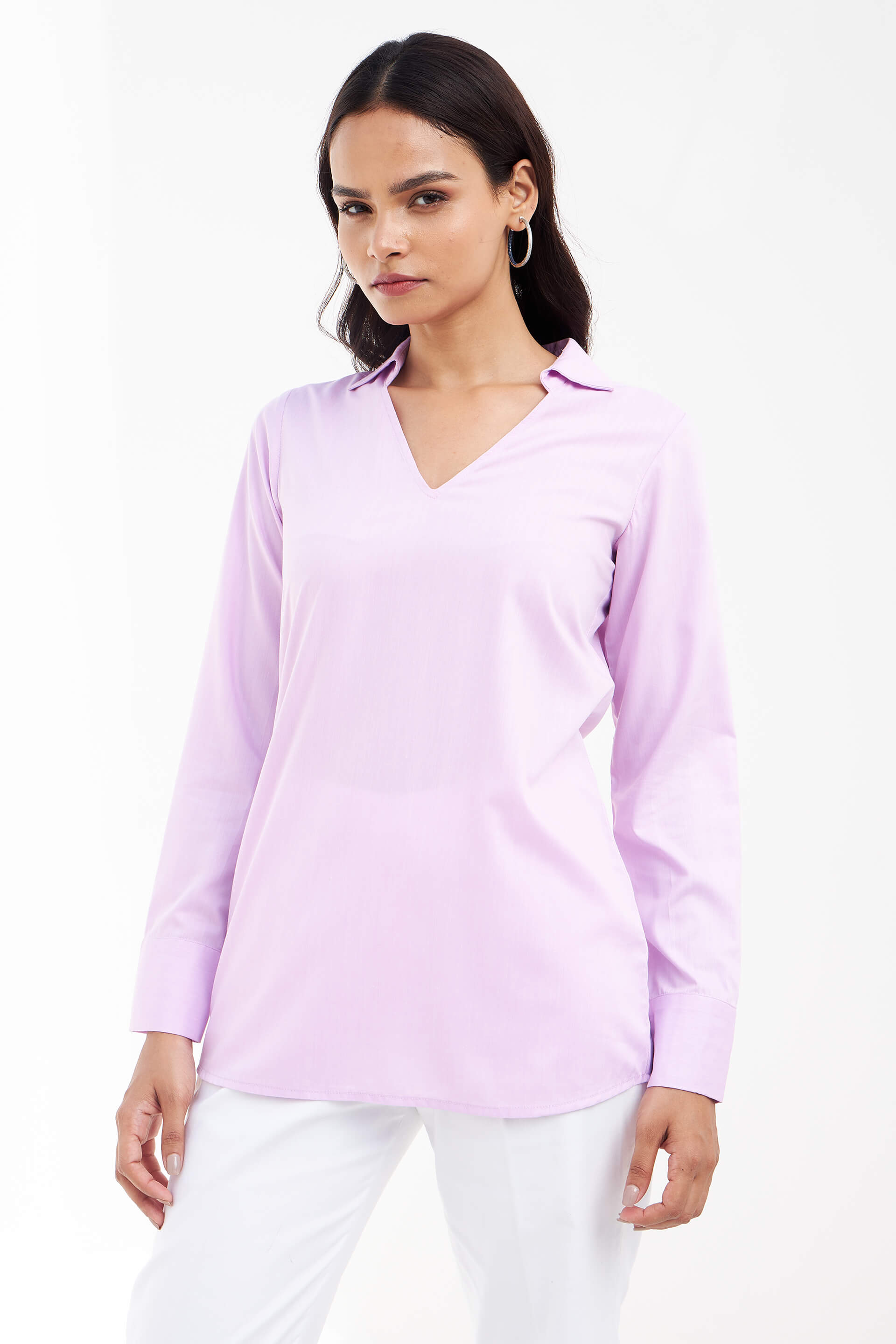 Allure-Lilac Collared Long Top - Lilac