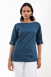 Zadar Pleated Sleeve Top - Teal