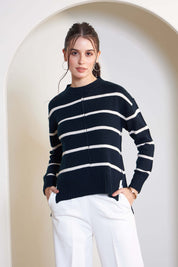 Penelope Striped Knit Sweater - Navy & White