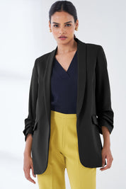 Spunky Ruched Sleeve Blazer - Black