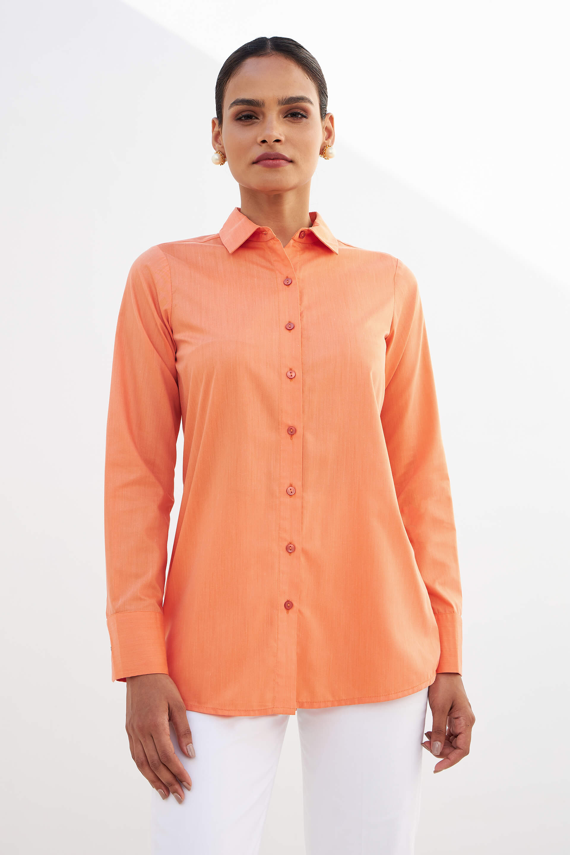 Pristine-Orange Button Down Shirt - Orange