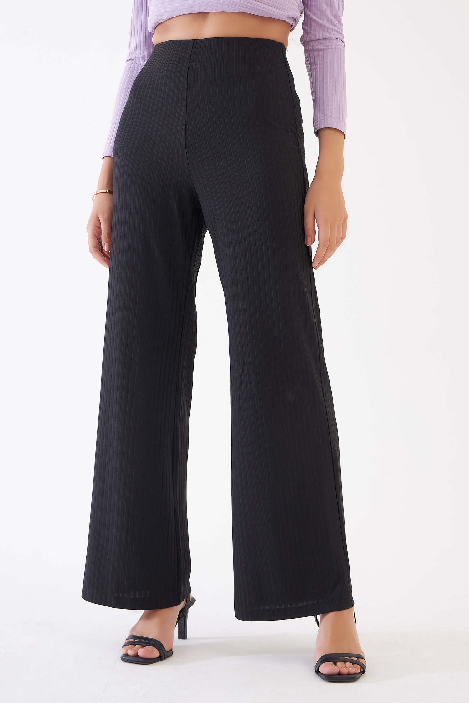 Lydia Rib Knit Trousers - Black