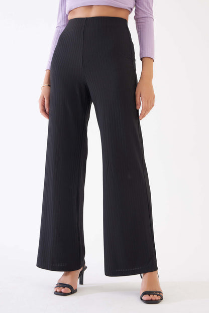 Lydia Rib Knit Trousers - Black