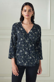 Jasper Floral Wrap Top - Black