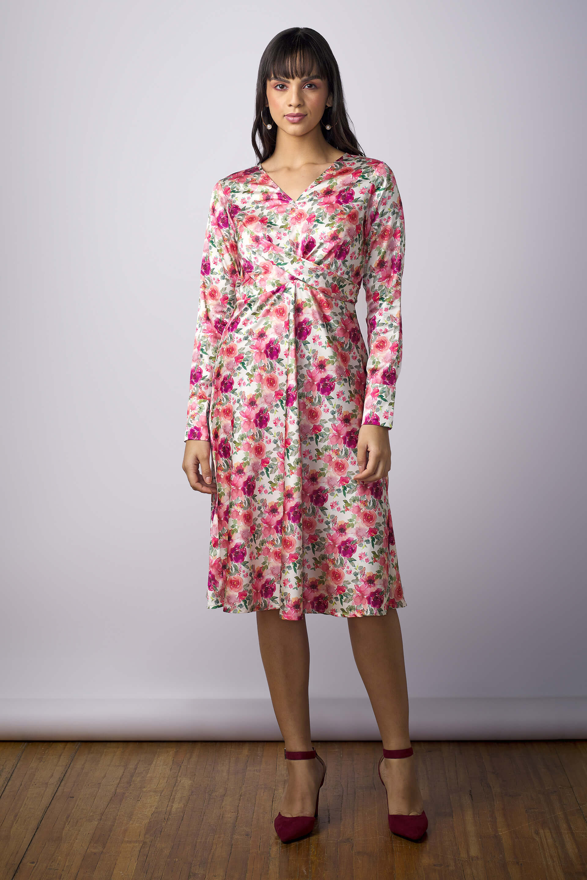 Meghan Floral Draped A-Line Dress - Multicolor