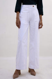 Mentos-White Elasticated Wide Leg Trousers - White