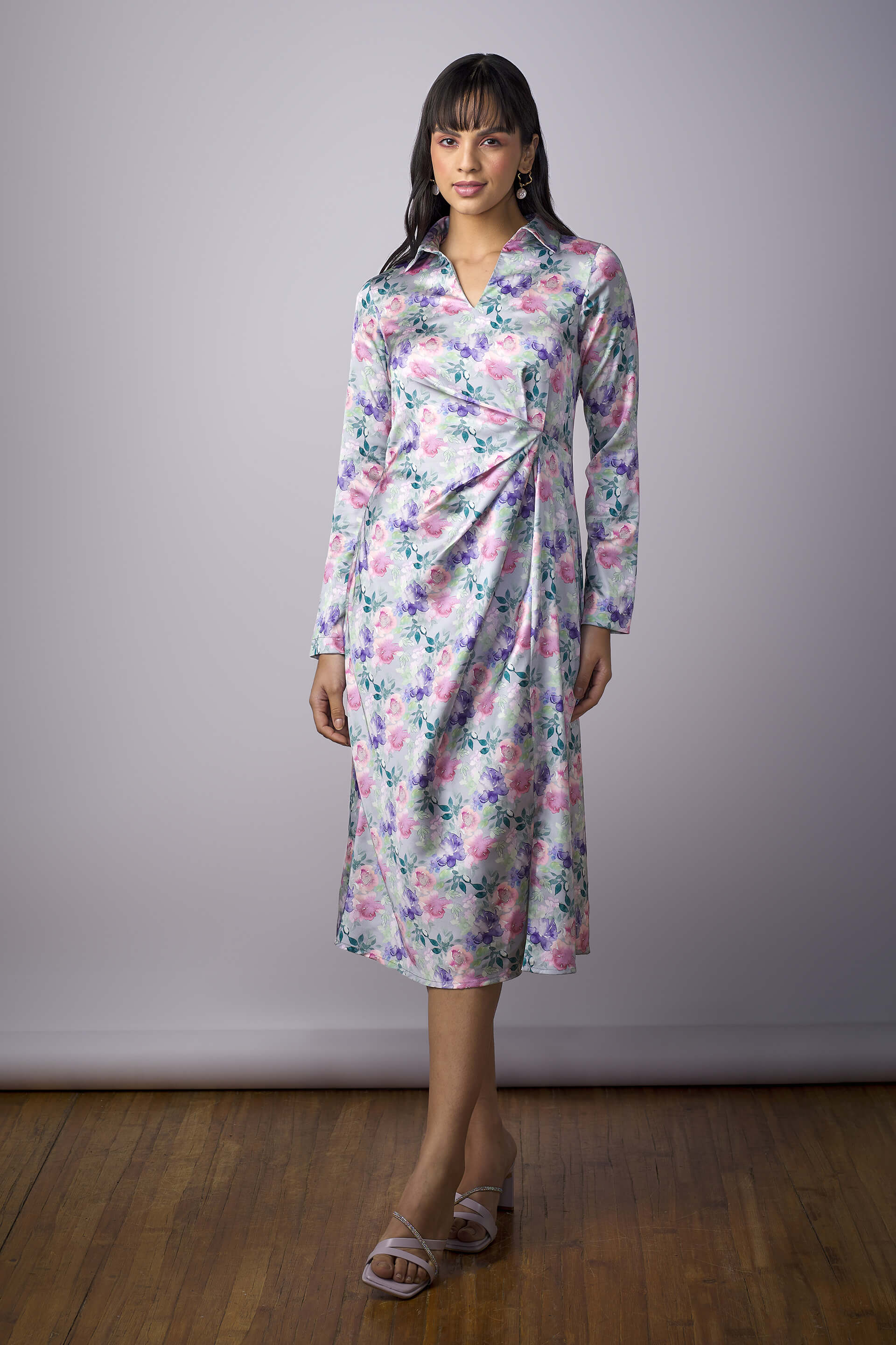 Toni Floral Draped A-Line Dress - Multicolor