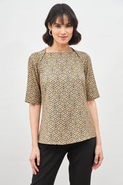 Salient Geometric Envelope Neck Top - Beige