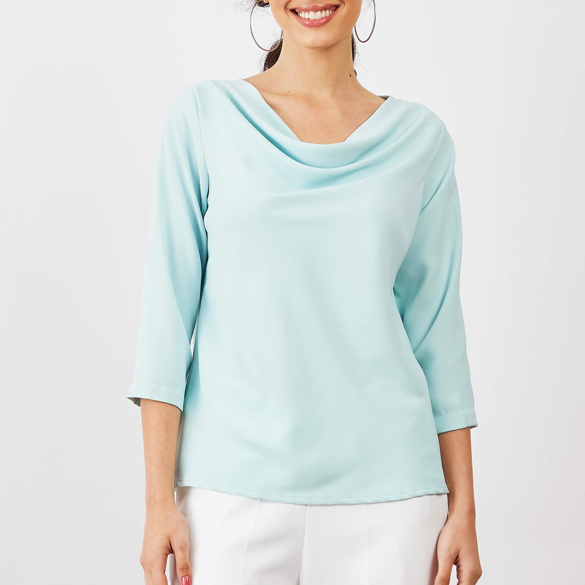 Mermaid Mule Cowl Neck Top - Ice Blue