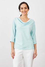 Mermaid Mule Cowl Neck Top - Ice Blue