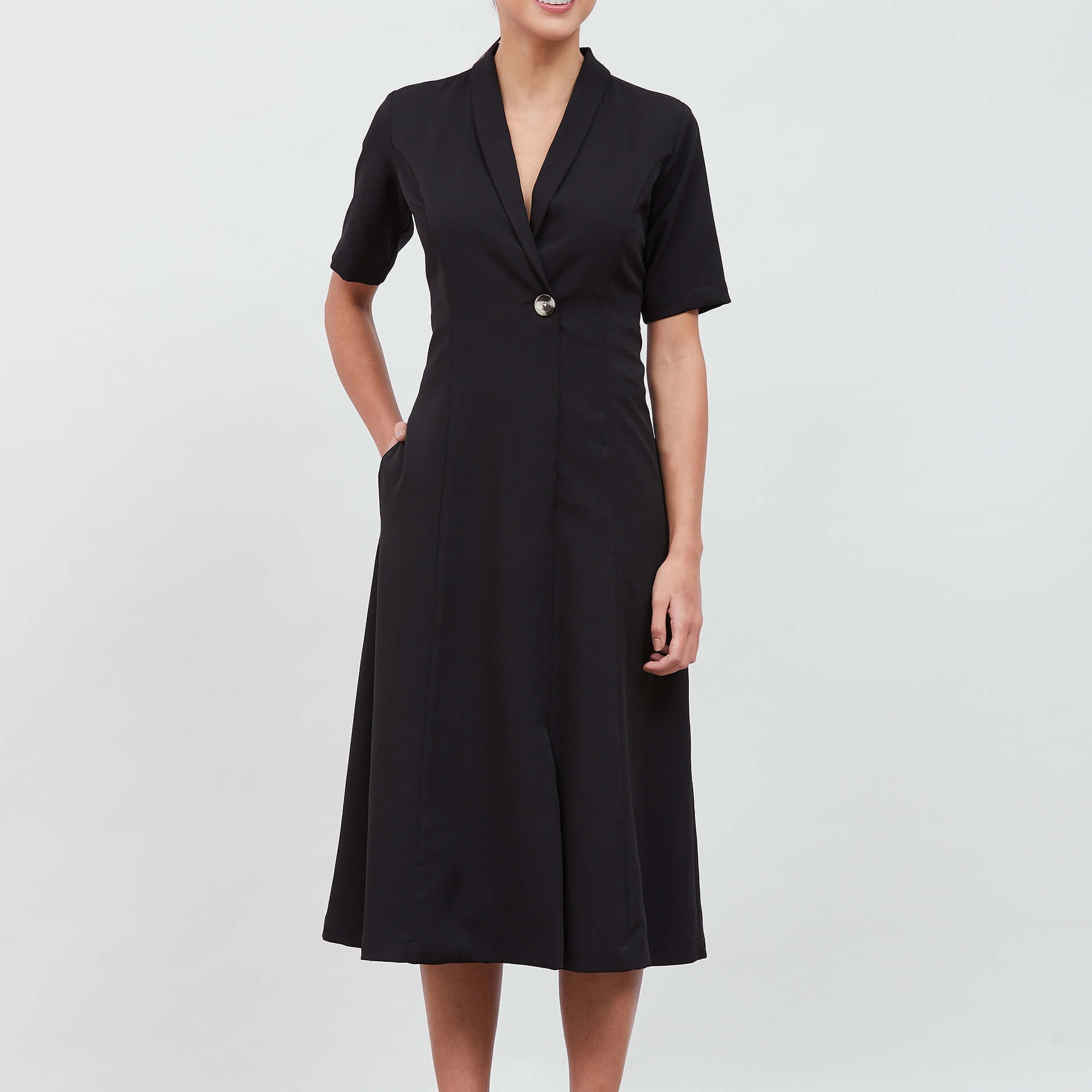 Stalwart Shawl Collared Dress - Black