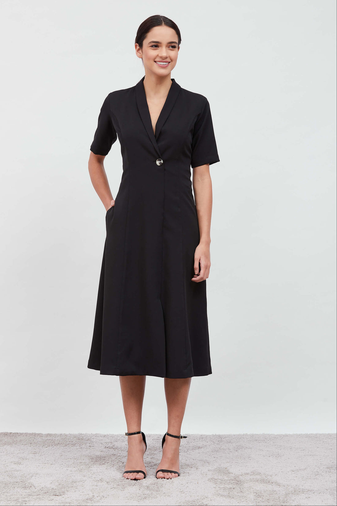 Stalwart Shawl Collared Dress - Black