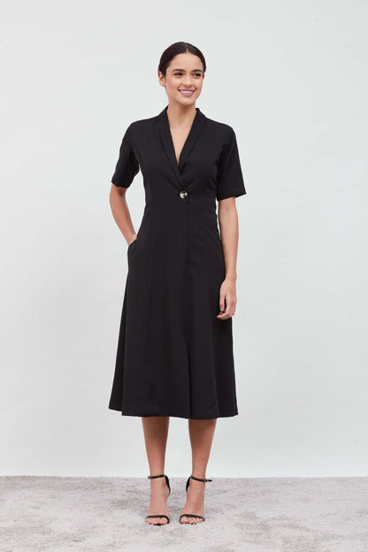 Stalwart Shawl Collared Dress - Black