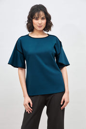 Gracious Contrast Piping Top - Teal