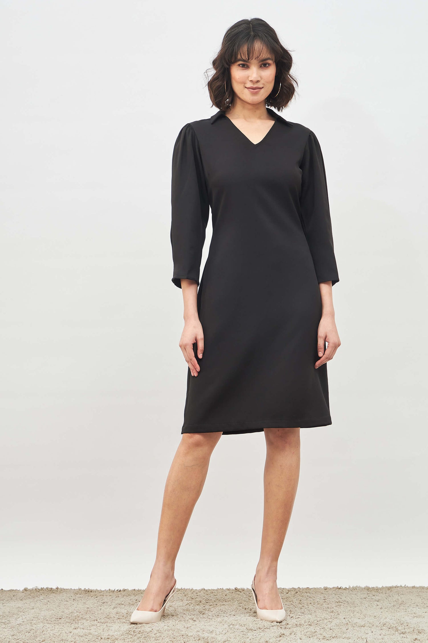 Lofty Collared Shift Dress - Black