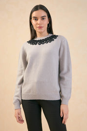 Dorothy Appliqué Sweater - Light Grey