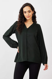 Appletini Gathered Yoke Top - Olive Green